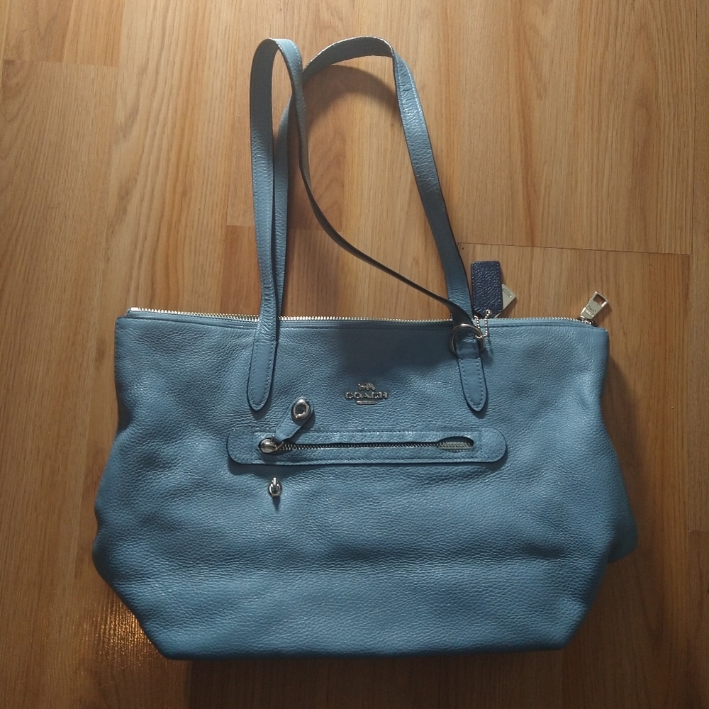 Coach Blue Pebble Leather Zip Top Handbag